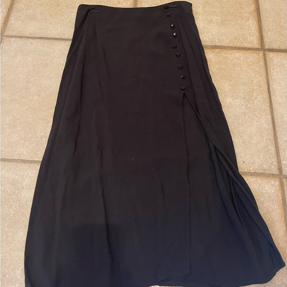 H&M black midi slit skirt